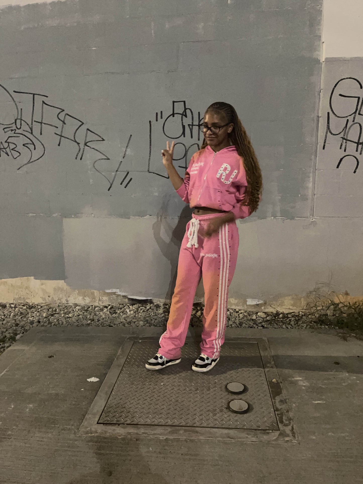 PINK Distressed "RJ" Zipup