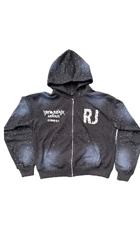BLACK Distressed "RJ" Zipup